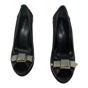 Karen Millen Black Leather Peep Toes Wedge Shoes size 39 - 8